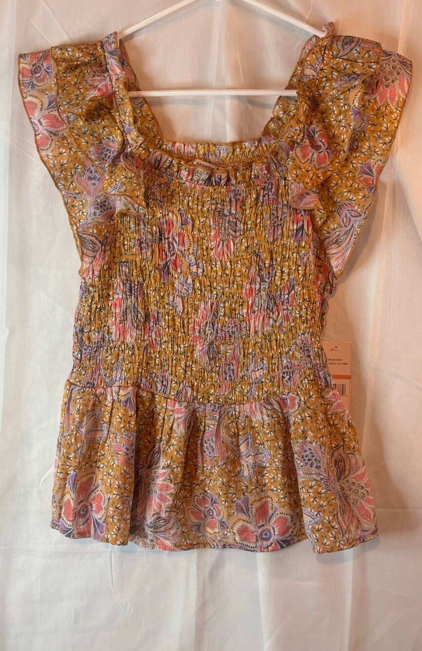 Nanette Lepore Cropped Accordian Floral Blouse Size Small NWT
